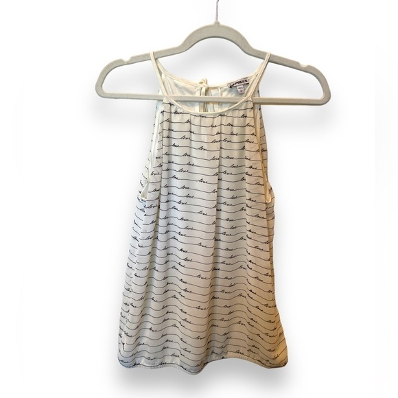 EXPRESS | High Neck Black + Ivory “LOVE” Cursive Print Tank Blouse - Picture 1 of 7
